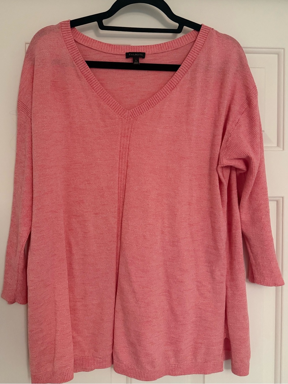 Talbots Large V-Neck Pink Women's Sweater Top 3/4 sleeve